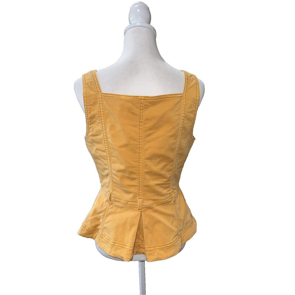 WHBM White House Black Market Yellow Tailored Twill Peplum Vest Tank Top Snaps 6 - Picture 4 of 10
